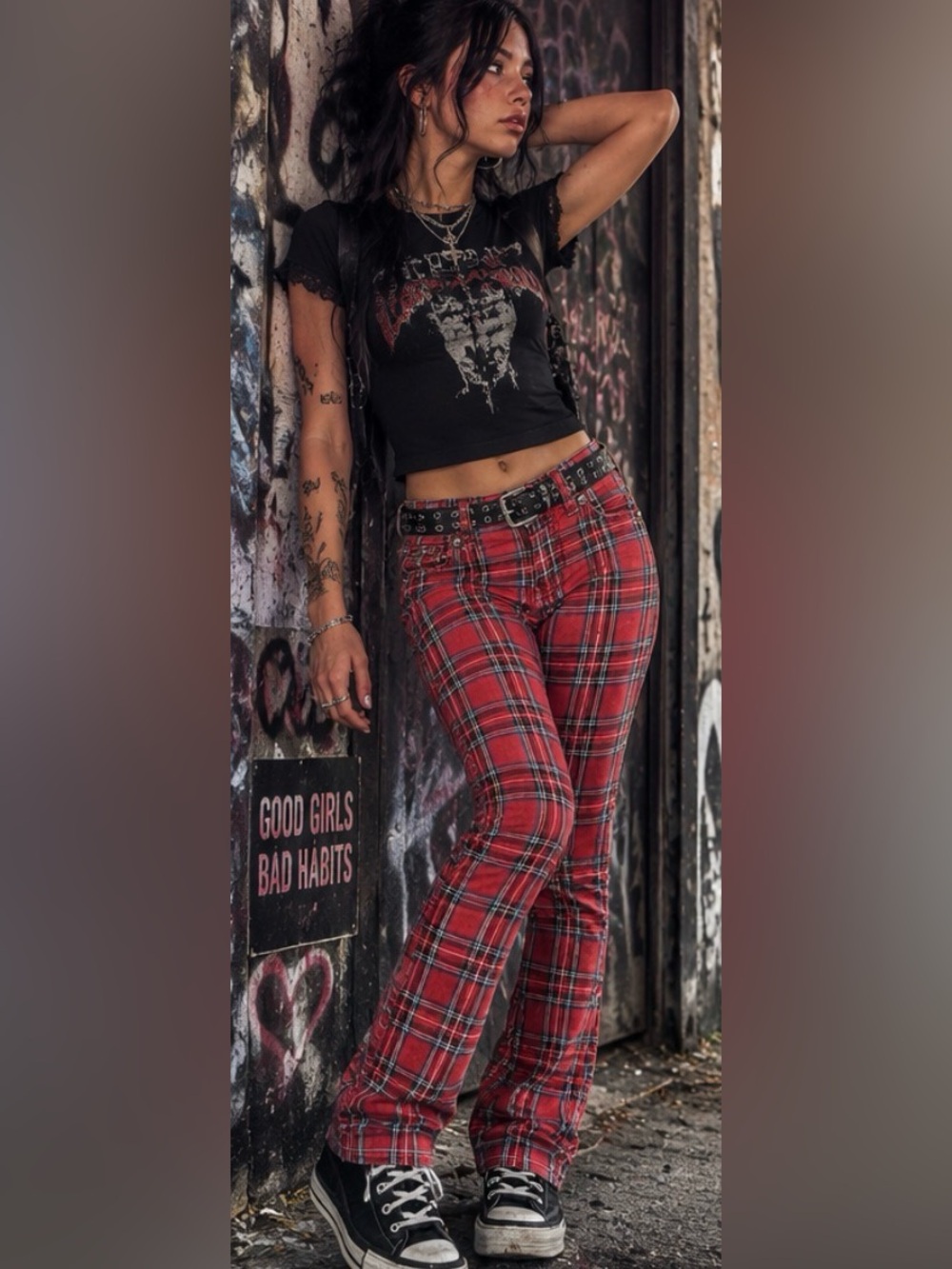 Tripp NYC Red Tartan Plaid Punk Y2K Emo Goth Skinny Jeans whimsigoth grunge